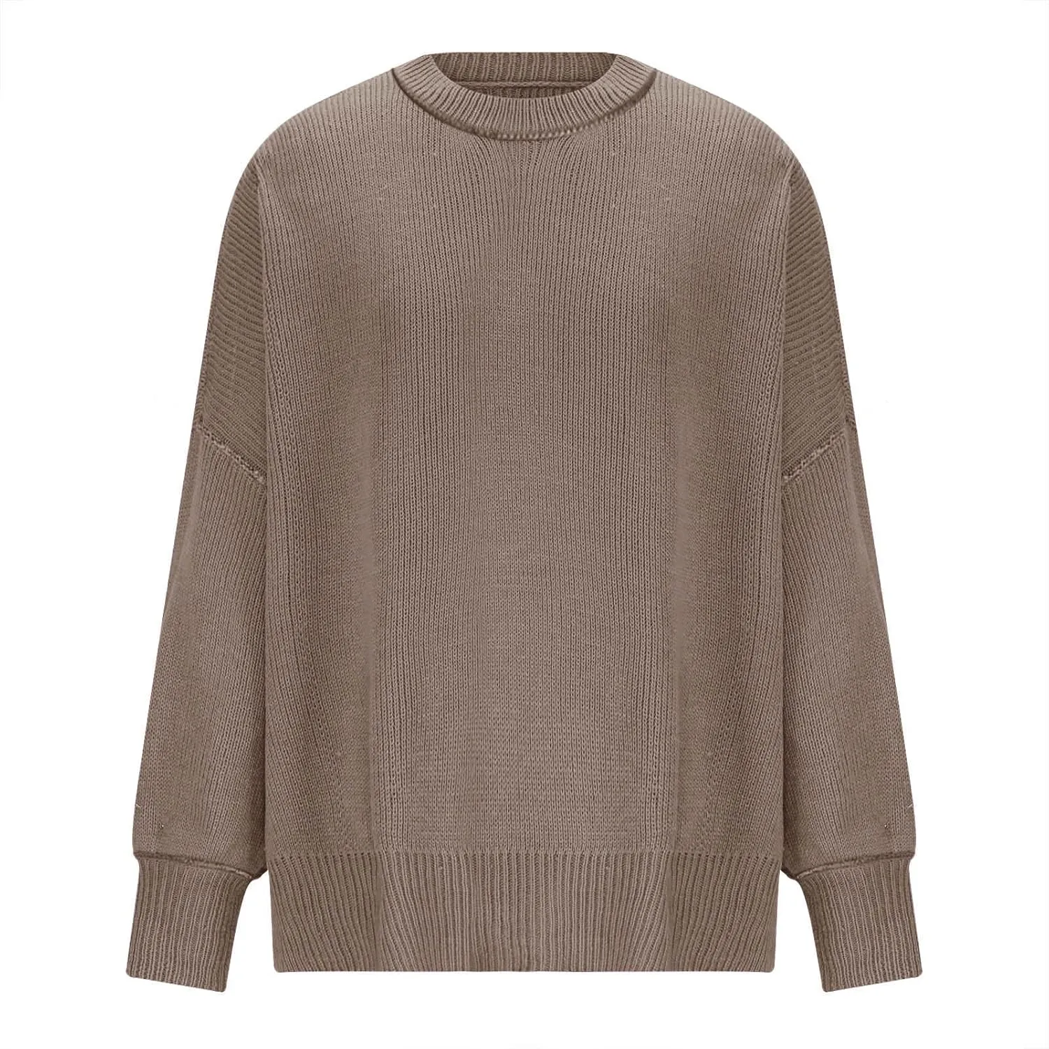 Womens 2023 Oversized Sweaters Batwing Long Sleeve Pullover Sweaters Side Slit Ribbed Knit Sweaters Jumper Tops