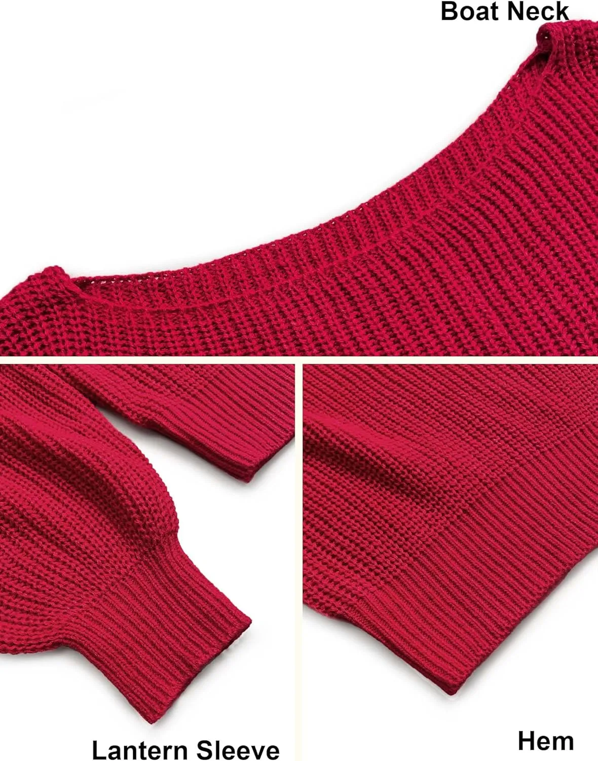 Women's 2024 Boat Neck Long Lantern Sleeve Ribbed Knit Solid Soft Pullover Sweater Tops