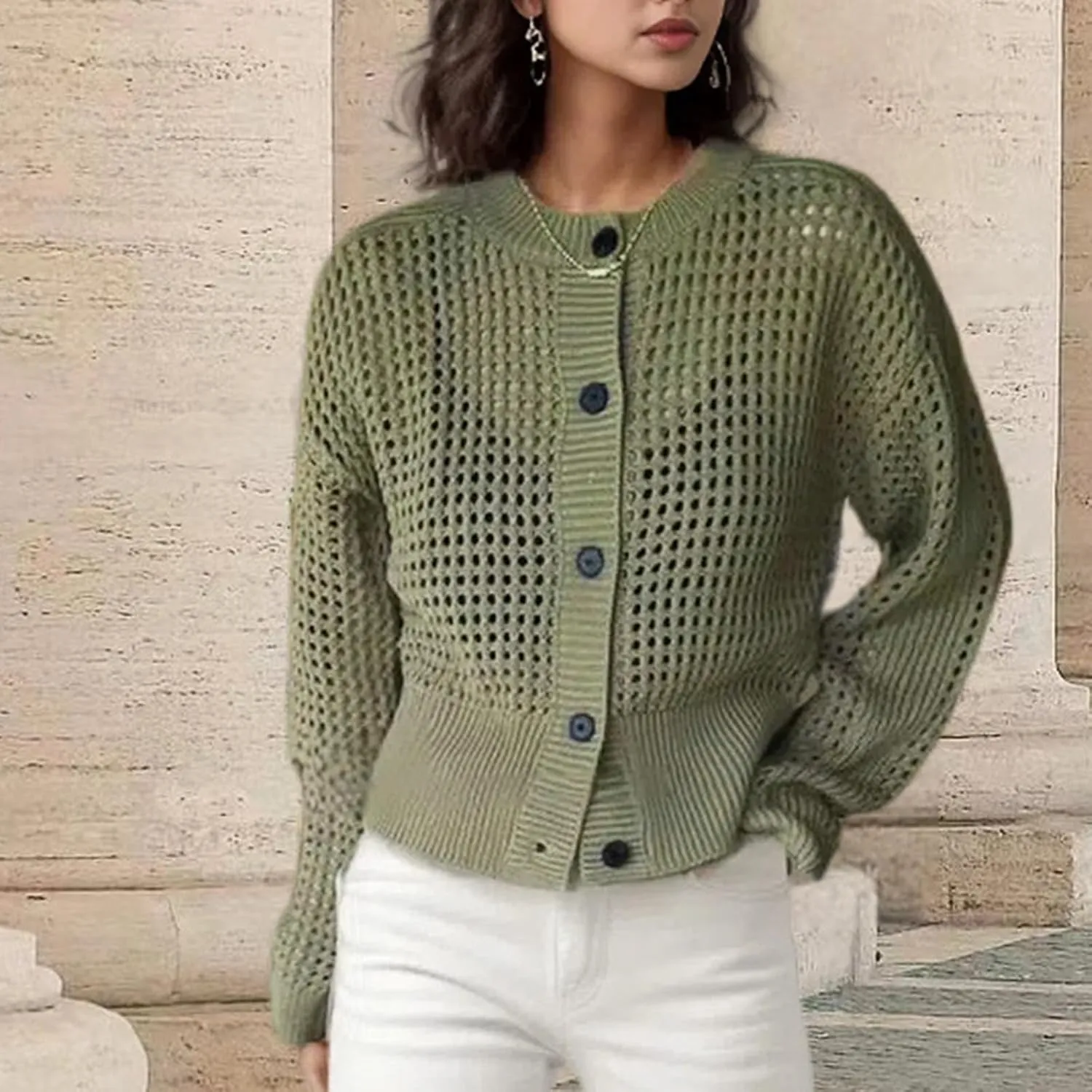 Womens 2024 Casual Fashion Open Front Cardigans Cropped Chunky Knit Long Sleeve Sweaters Fall Trendy Outfits