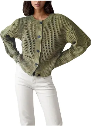 Womens 2024 Casual Fashion Open Front Cardigans Cropped Chunky Knit Long Sleeve Sweaters Fall Trendy Outfits