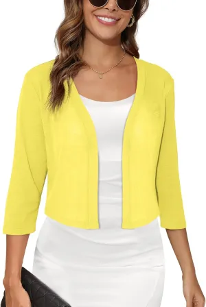 Women's 3/4 Sleeve Thin Shrugs Lightweight Open Front Cropped Sheer Cardigans for Summer