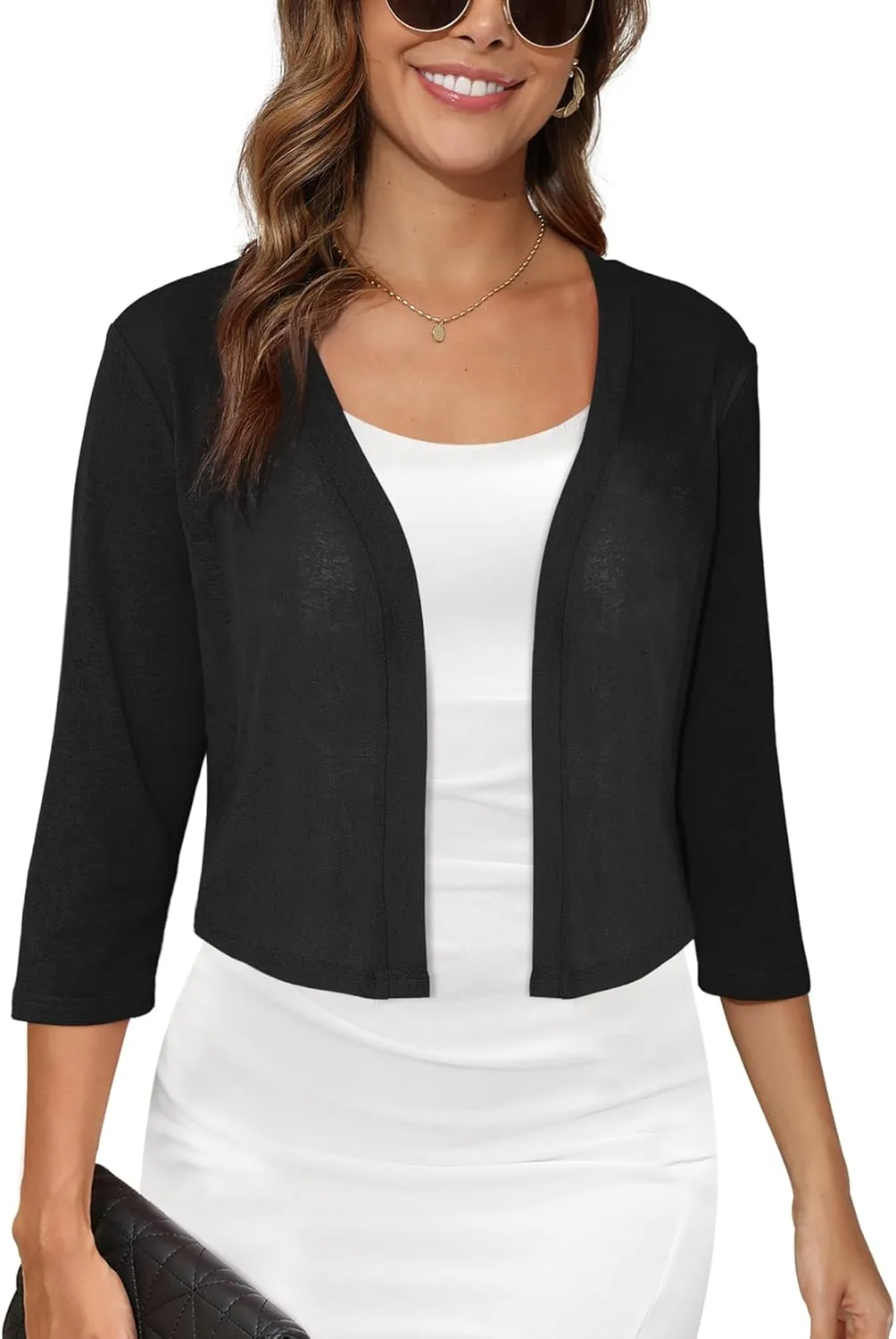 Women's 3/4 Sleeve Thin Shrugs Lightweight Open Front Cropped Sheer Cardigans for Summer
