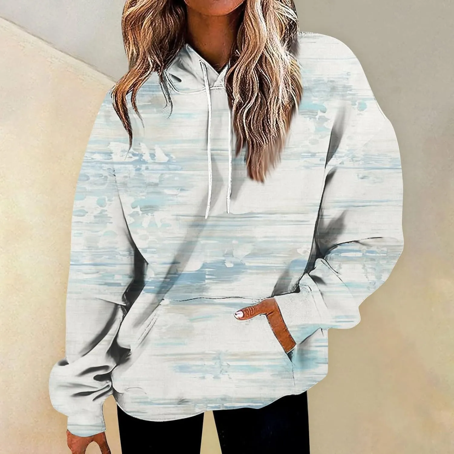 Womens Autumn Sweatshirts 2023 Casual Ethnic Style Print Hooded Tops Long Sleeve Loose Fit Vintage Sweatshirt