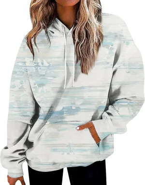 Womens Autumn Sweatshirts 2023 Casual Ethnic Style Print Hooded Tops Long Sleeve Loose Fit Vintage Sweatshirt