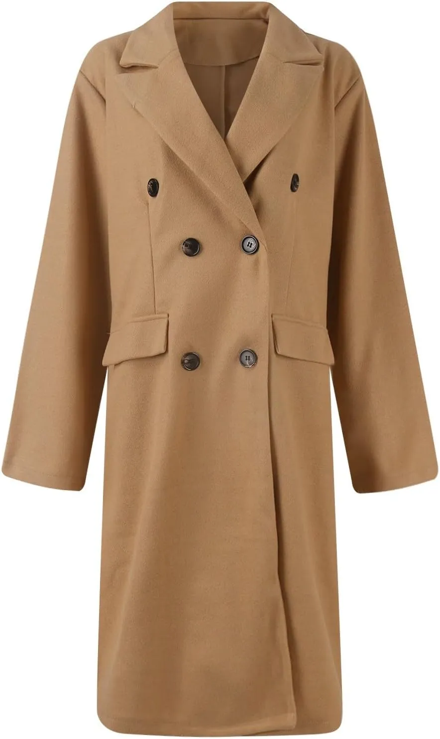 Women's Big Notch Lapel Single Breasted Mid-Long Wool Blend Coat Double Breasted Trench Coat Fall Winter Clothes