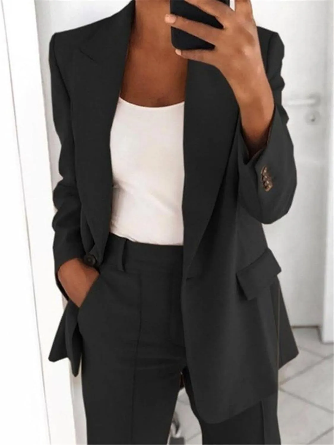 Womens Business Blazer Casual Lapel Open Front Work Office Blazers Trendy Long Sleeve Button Down Jacket 2024