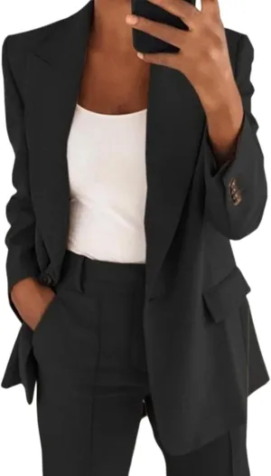 Womens Business Blazer Casual Lapel Open Front Work Office Blazers Trendy Long Sleeve Button Down Jacket 2024