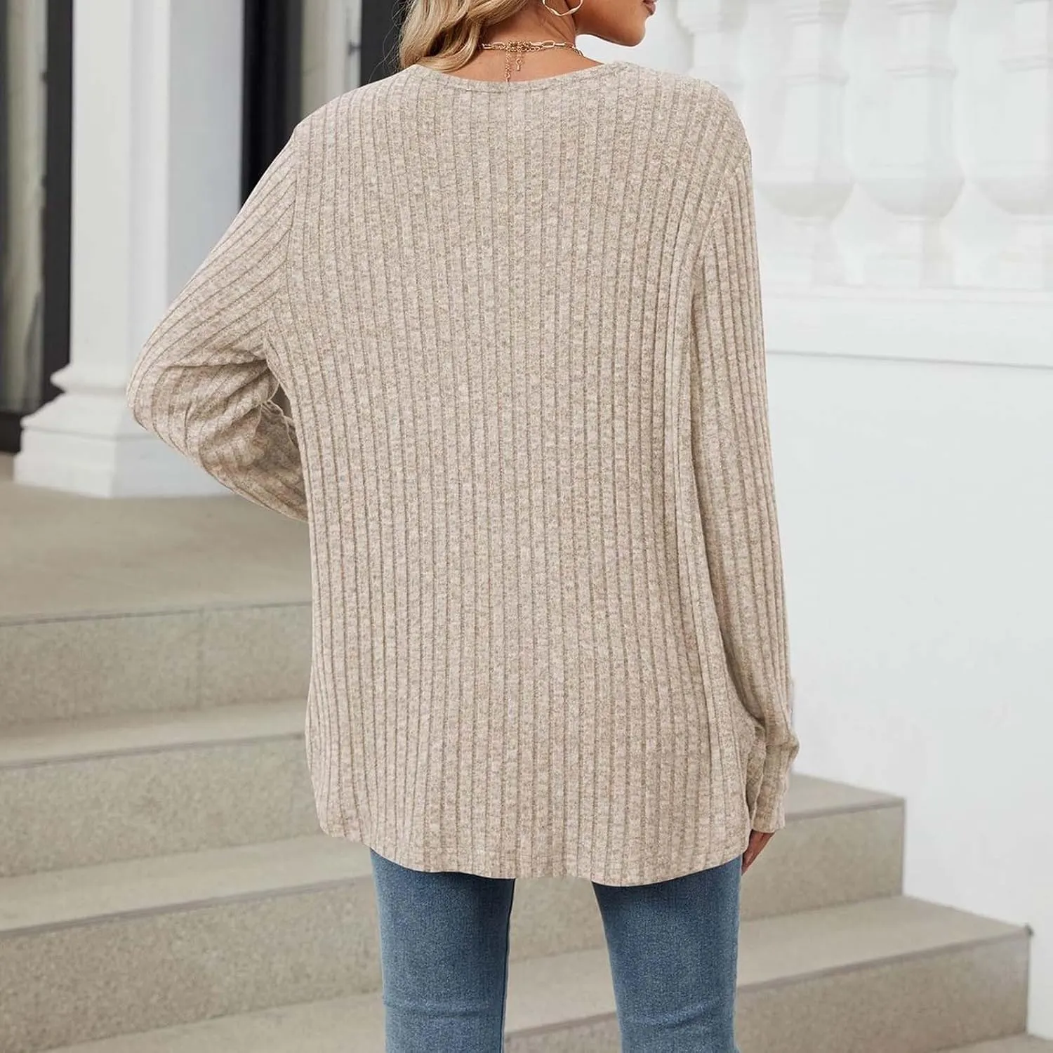 Womens Button Down Open Front Cardigan Fall Lightweight Soft Ribbed Knit Cardigan Sweaters Long Sleeve Coat Outwear