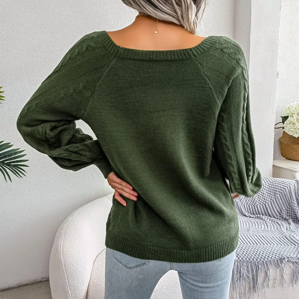 Women's Cable Knit Button Decor Sweater Crewneck Pullover Jumper Tops Long Sleeve Sweatshirt 2022 Soft Winter Clothes