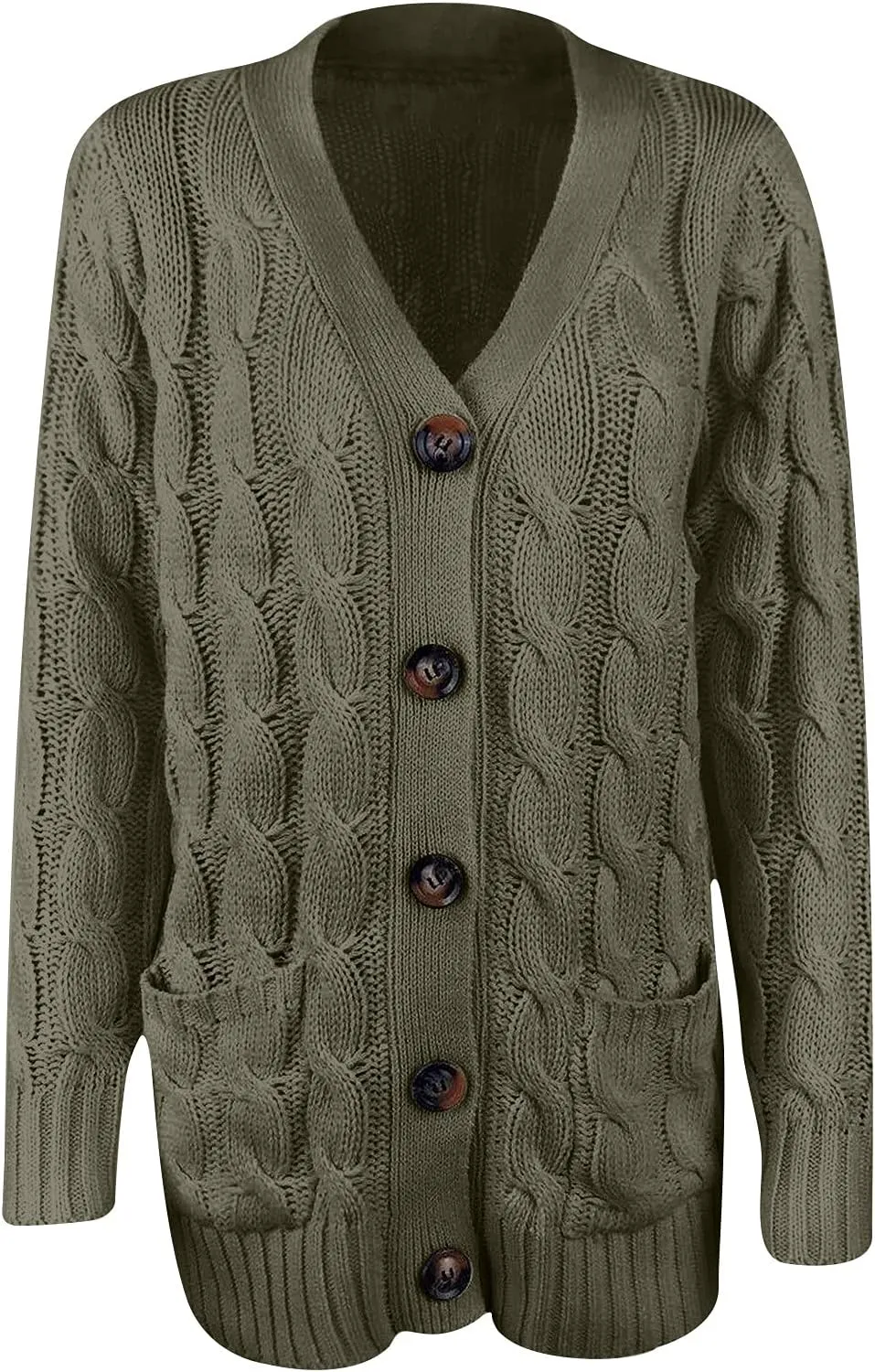 Women's Cable Knit Cardigan Sweaters Open Front Button Down Knitwear Loose Oversized Fall Outerwear Coat with Pocket