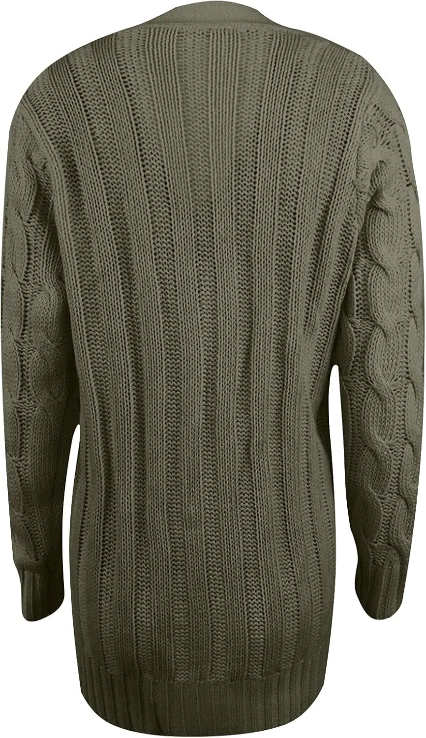 Women's Cable Knit Cardigan Sweaters Open Front Button Down Knitwear Loose Oversized Fall Outerwear Coat with Pocket