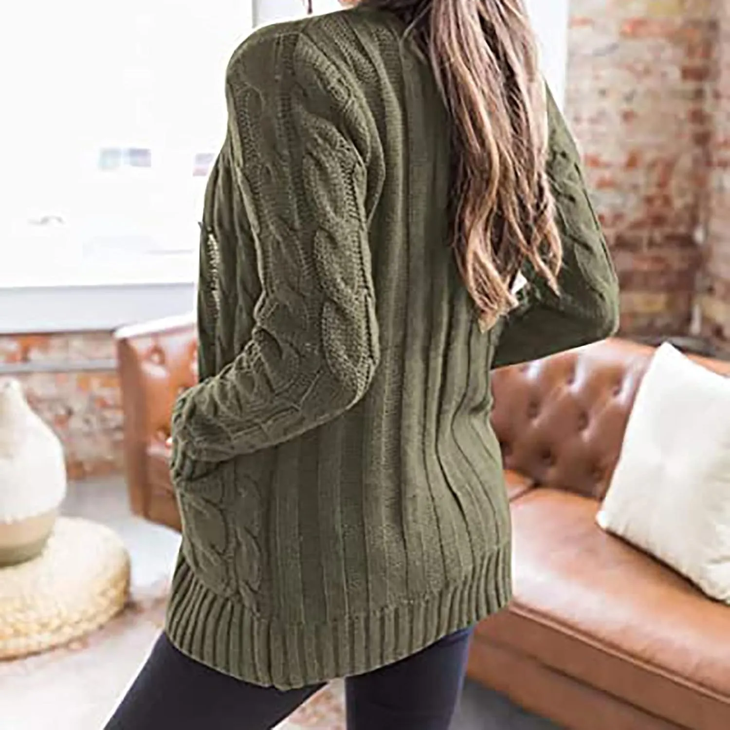 Women's Cable Knit Cardigan Sweaters Open Front Button Down Knitwear Loose Oversized Fall Outerwear Coat with Pocket