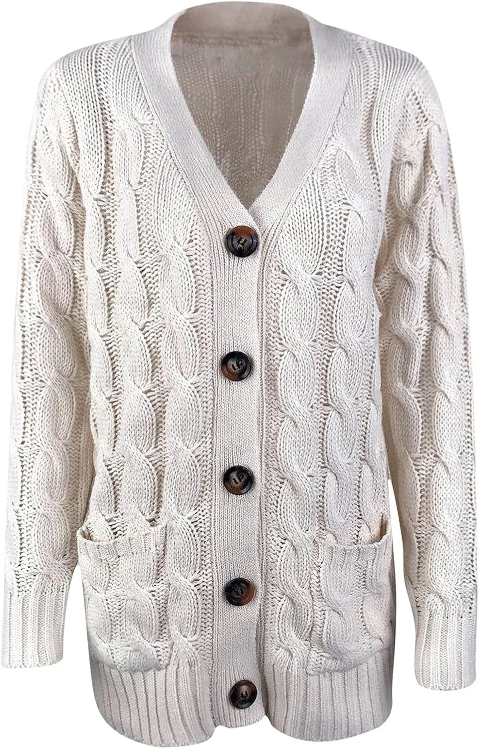 Womens Cable Knit Cotton Cardigan Sweaters Button V Neck Open Front Midi Sweater Jacket Winter Chunky Sweater Coat