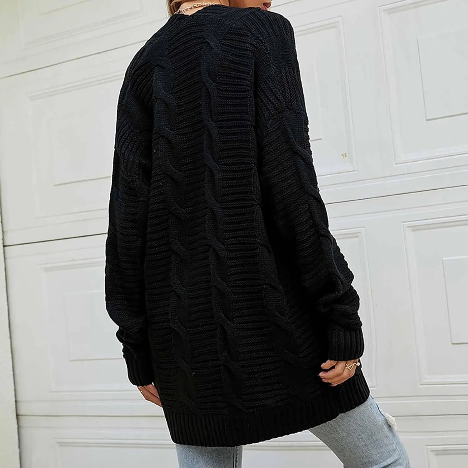 Women's Cable Knit Long Sleeve Open Front Cardigan Oversized Lightweight Cardigan Sweaters Cover Up with Pockets