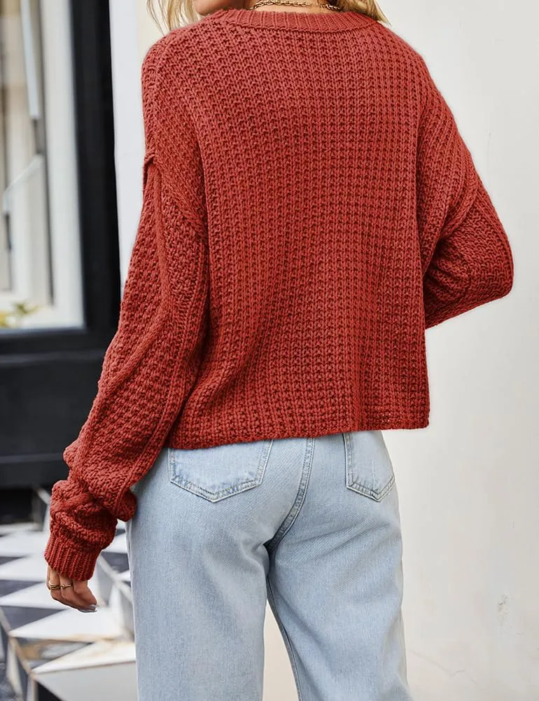 Women's Cable Knit Sweater Oversized Casual Trendy Fall Winter Crewneck Long Sleeve Chunky Pullover Sweater