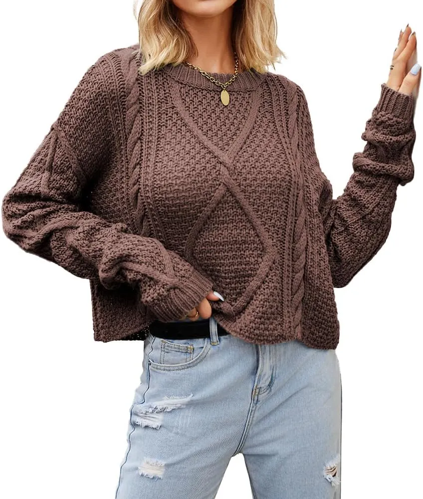Women's Cable Knit Sweater Oversized Casual Trendy Fall Winter Crewneck Long Sleeve Chunky Pullover Sweater