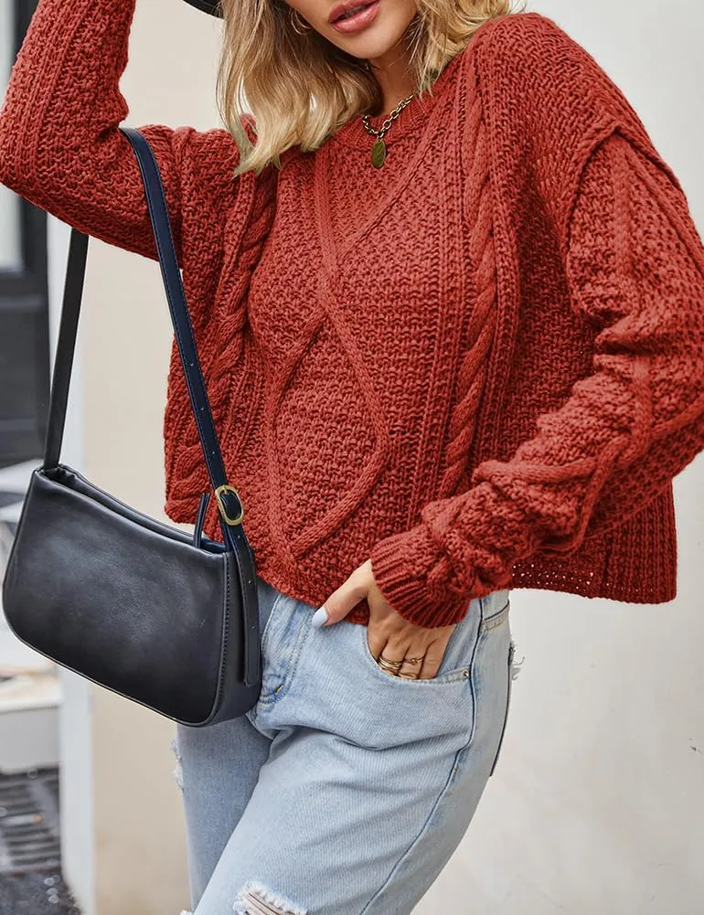 Women's Cable Knit Sweater Oversized Casual Trendy Fall Winter Crewneck Long Sleeve Chunky Pullover Sweater