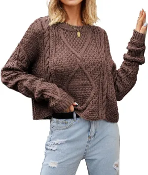 Women's Cable Knit Sweater Oversized Casual Trendy Fall Winter Crewneck Long Sleeve Chunky Pullover Sweater