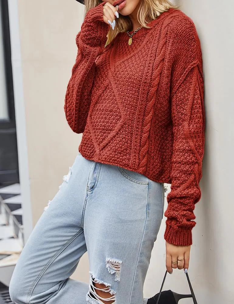 Women's Cable Knit Sweater Oversized Casual Trendy Fall Winter Crewneck Long Sleeve Chunky Pullover Sweater