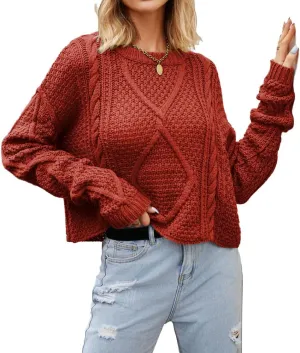 Women's Cable Knit Sweater Oversized Casual Trendy Fall Winter Crewneck Long Sleeve Chunky Pullover Sweater