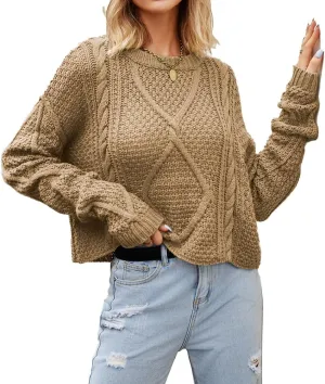 Women's Cable Knit Sweater Oversized Casual Trendy Fall Winter Crewneck Long Sleeve Chunky Pullover Sweater