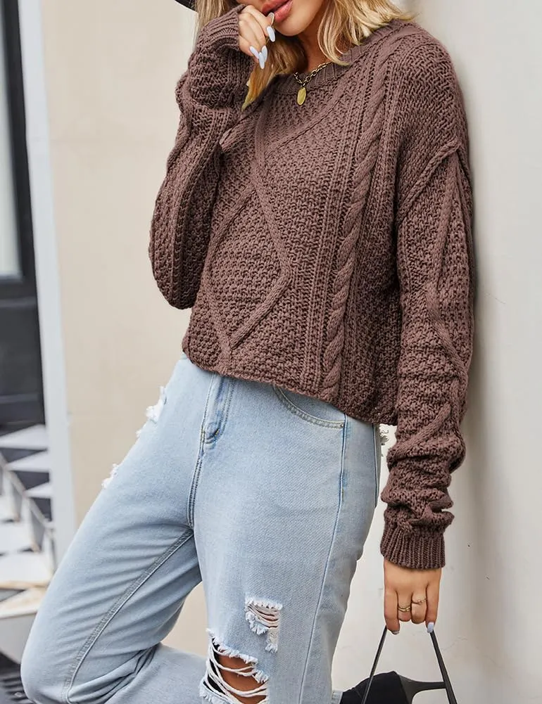 Women's Cable Knit Sweater Oversized Casual Trendy Fall Winter Crewneck Long Sleeve Chunky Pullover Sweater