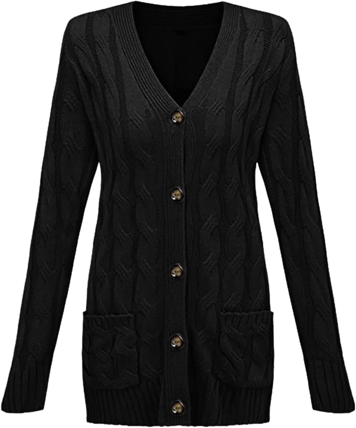 Womens Cable Knitted Cardigan Sweaters Open Front Button Down Coats Chunky Warm Knitwear Sweater Coat with Pockets