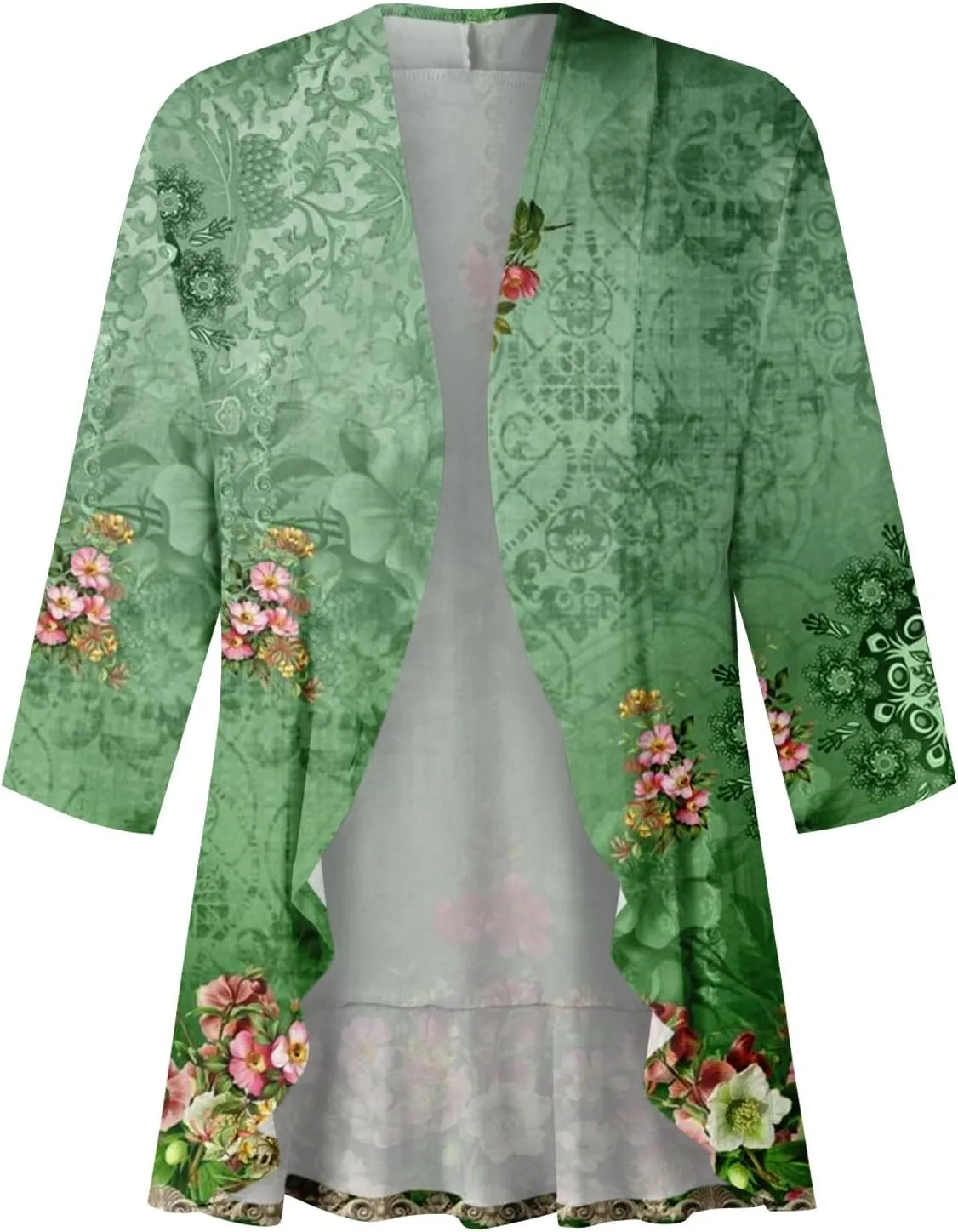 Womens Cardigan 2024 Lightweight Fall T Shirts Loose Fit Shawl Collar Blouse Coat 3/4 Sleeve Tie Dye Funny Tops