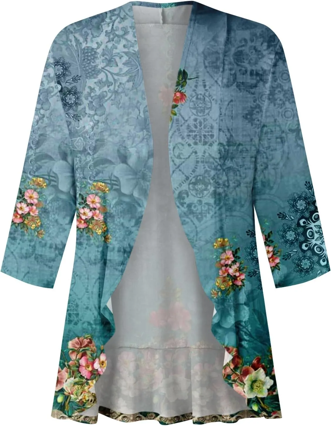 Womens Cardigan 2024 Lightweight Fall T Shirts Loose Fit Shawl Collar Blouse Coat 3/4 Sleeve Tie Dye Funny Tops