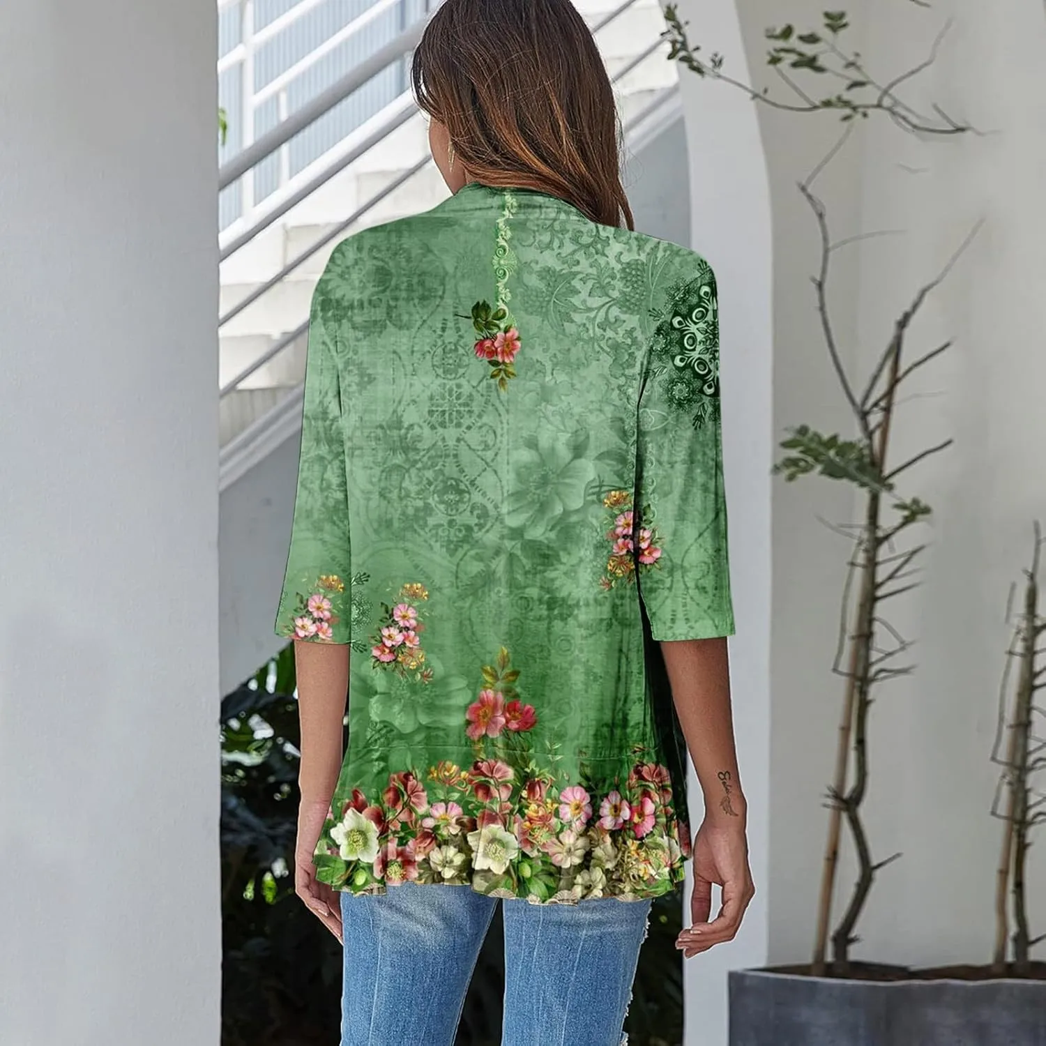 Womens Cardigan 2024 Lightweight Fall T Shirts Loose Fit Shawl Collar Blouse Coat 3/4 Sleeve Tie Dye Funny Tops