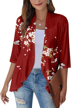 Women's Cardigans 2024 Fall Tie Dye Funny Tops Loose Fit Shawl Collar T Shirts 3/4 Sleeve Lightweight Blouse Coat