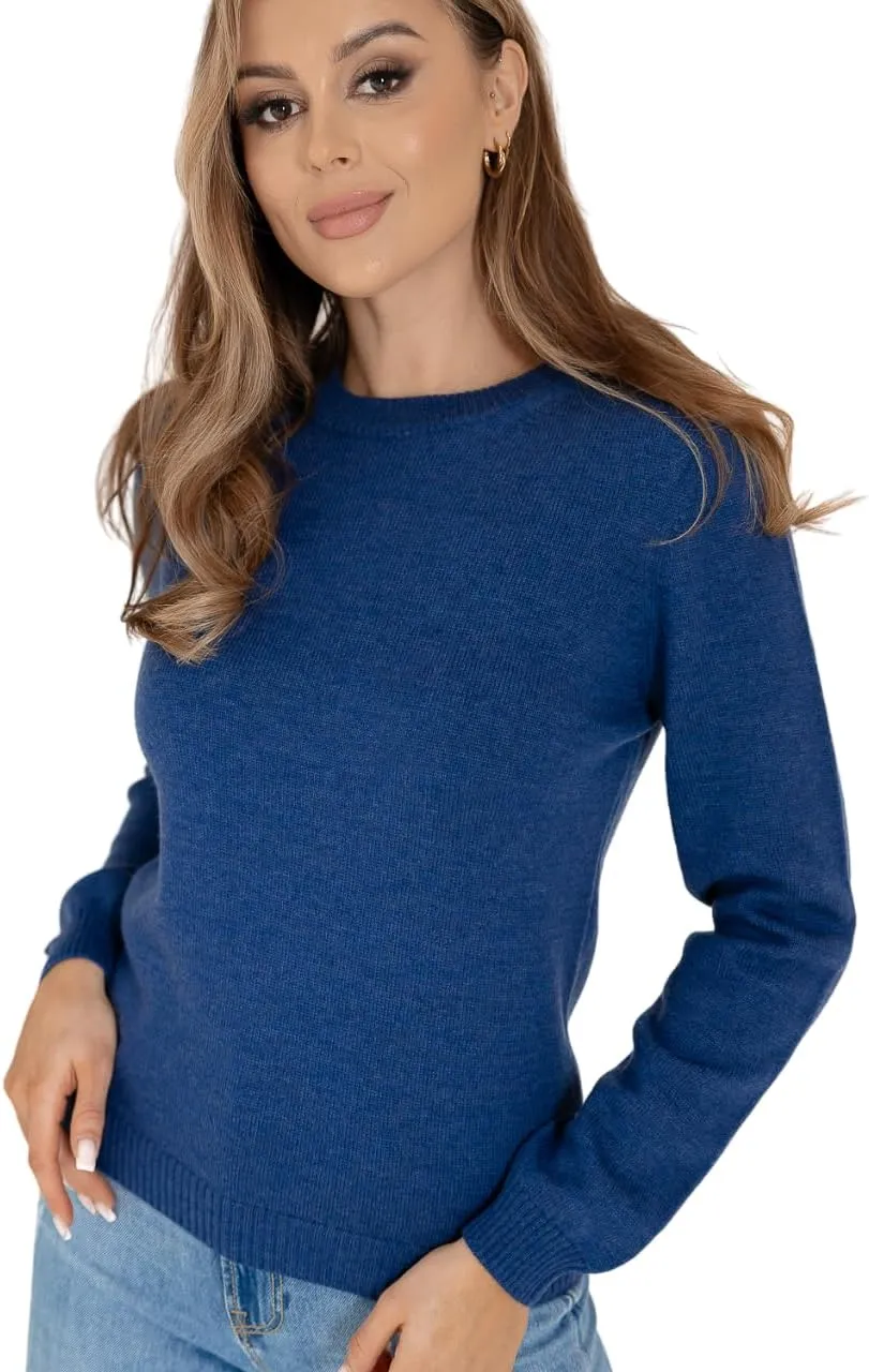 Women's Cashmere Soft Merino Wool Sweater Crew Neck Pullover Top