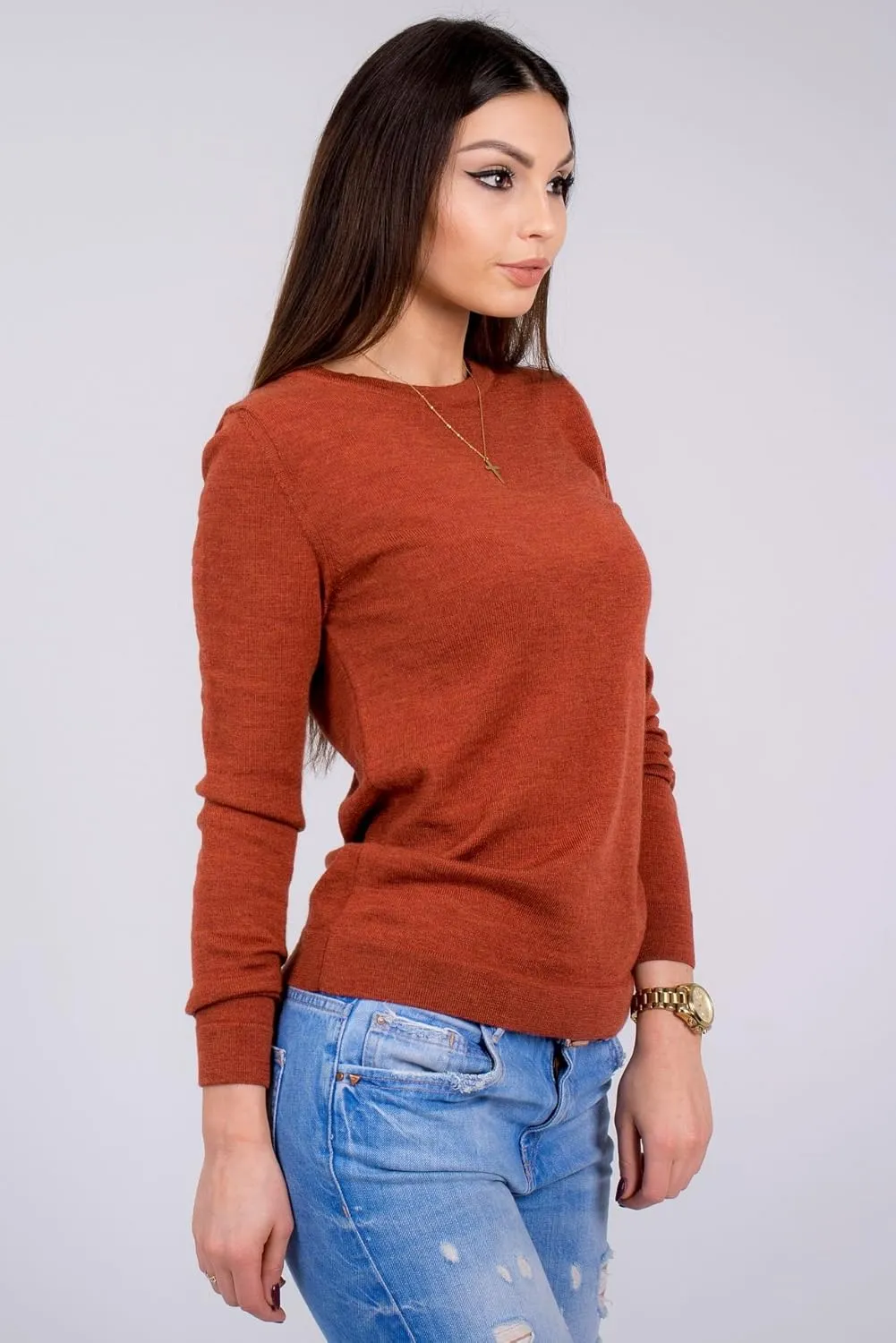 Women's Cashmere Soft Merino Wool Sweater Crew Neck Pullover Top