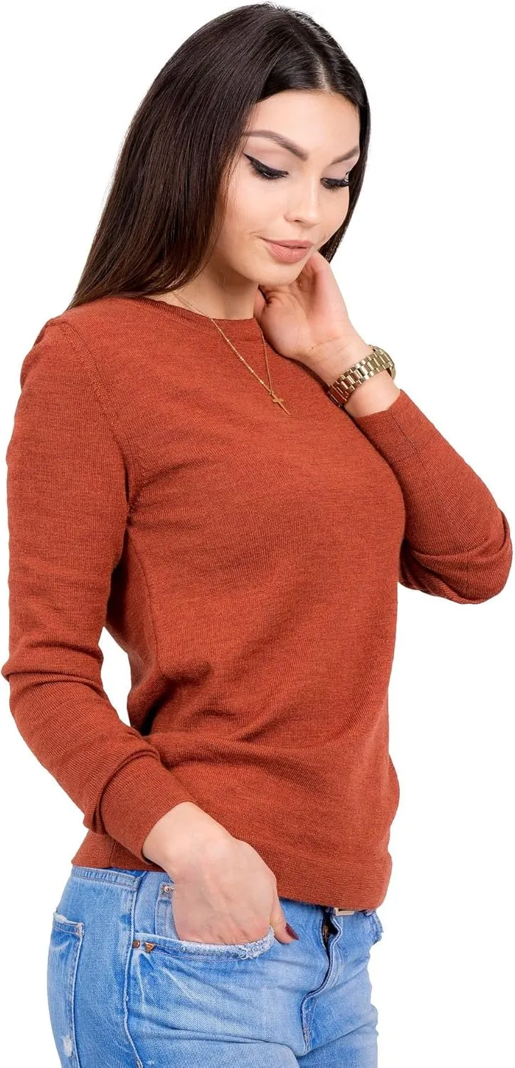Women's Cashmere Soft Merino Wool Sweater Crew Neck Pullover Top