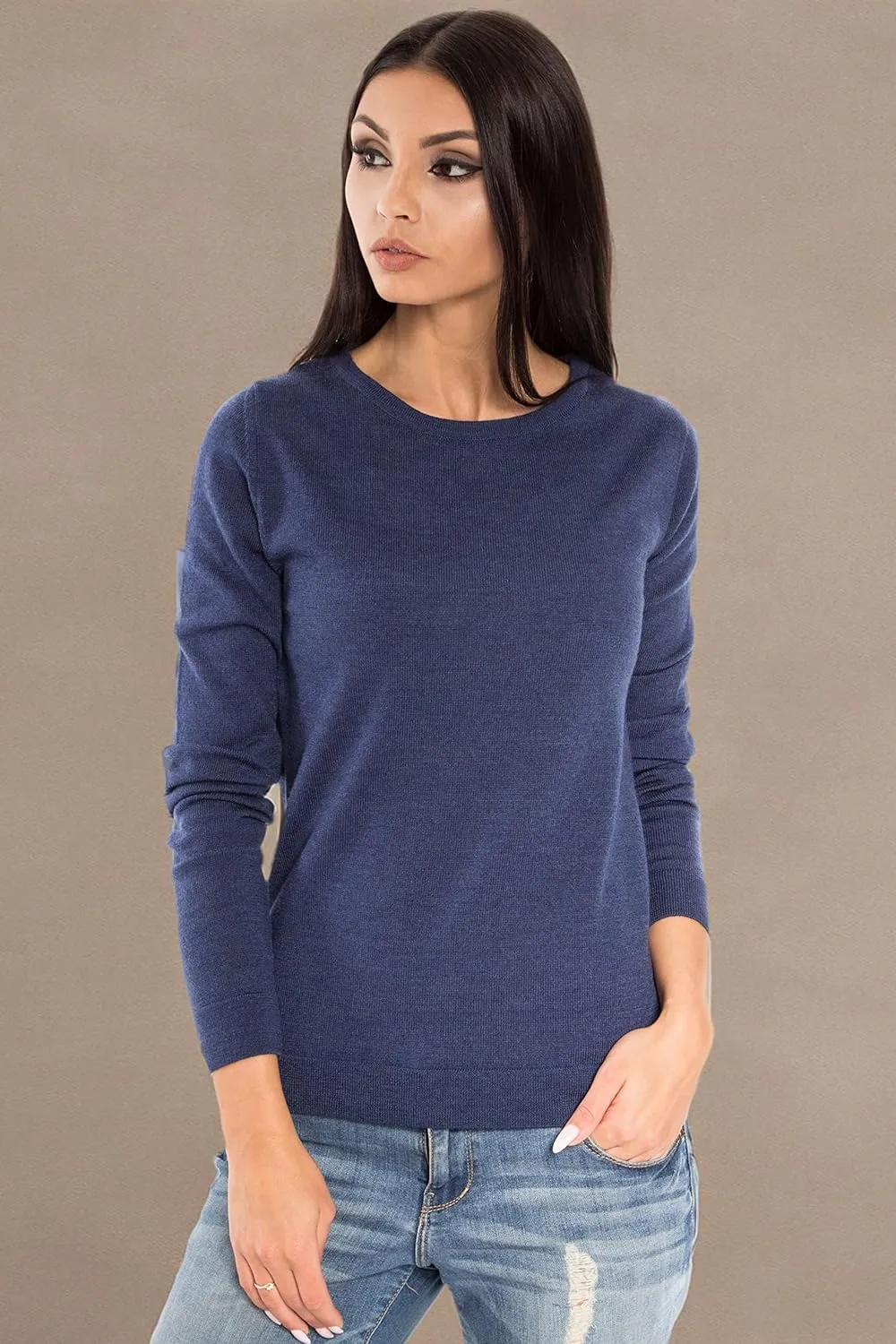 Women's Cashmere Soft Merino Wool Sweater Crew Neck Pullover Top