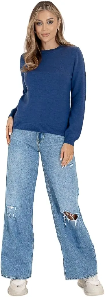 Women's Cashmere Soft Merino Wool Sweater Crew Neck Pullover Top