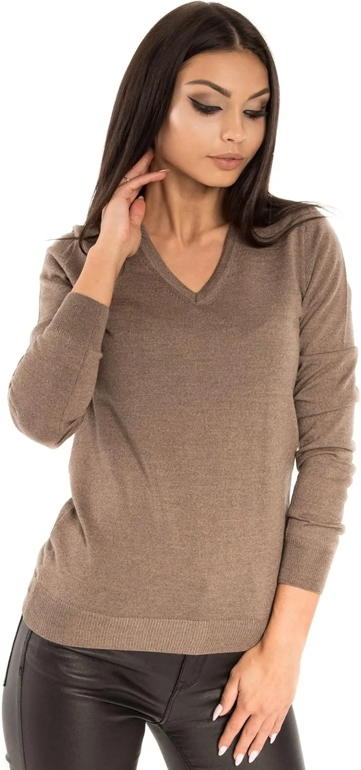 Women's Cashmere Soft Merino Wool V-Neck Sweater Pullover Top