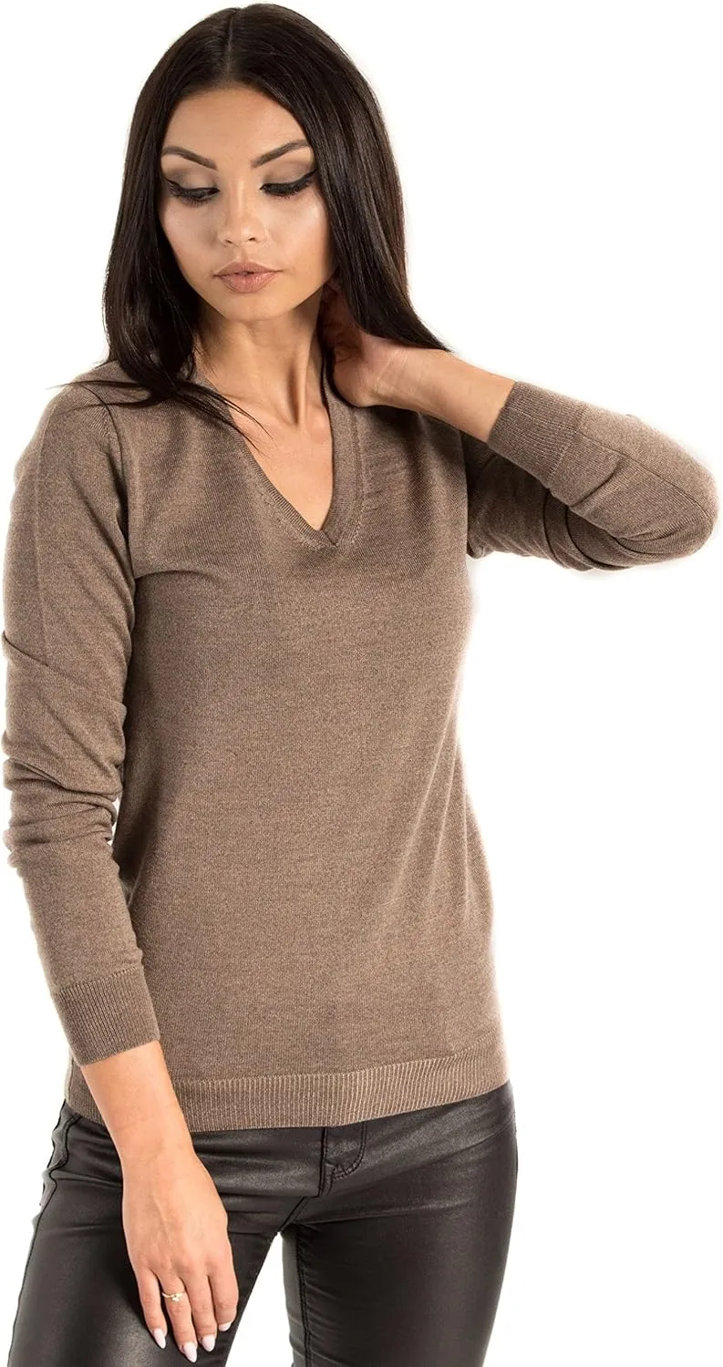 Women's Cashmere Soft Merino Wool V-Neck Sweater Pullover Top