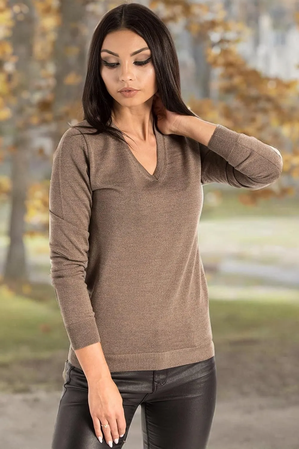 Women's Cashmere Soft Merino Wool V-Neck Sweater Pullover Top