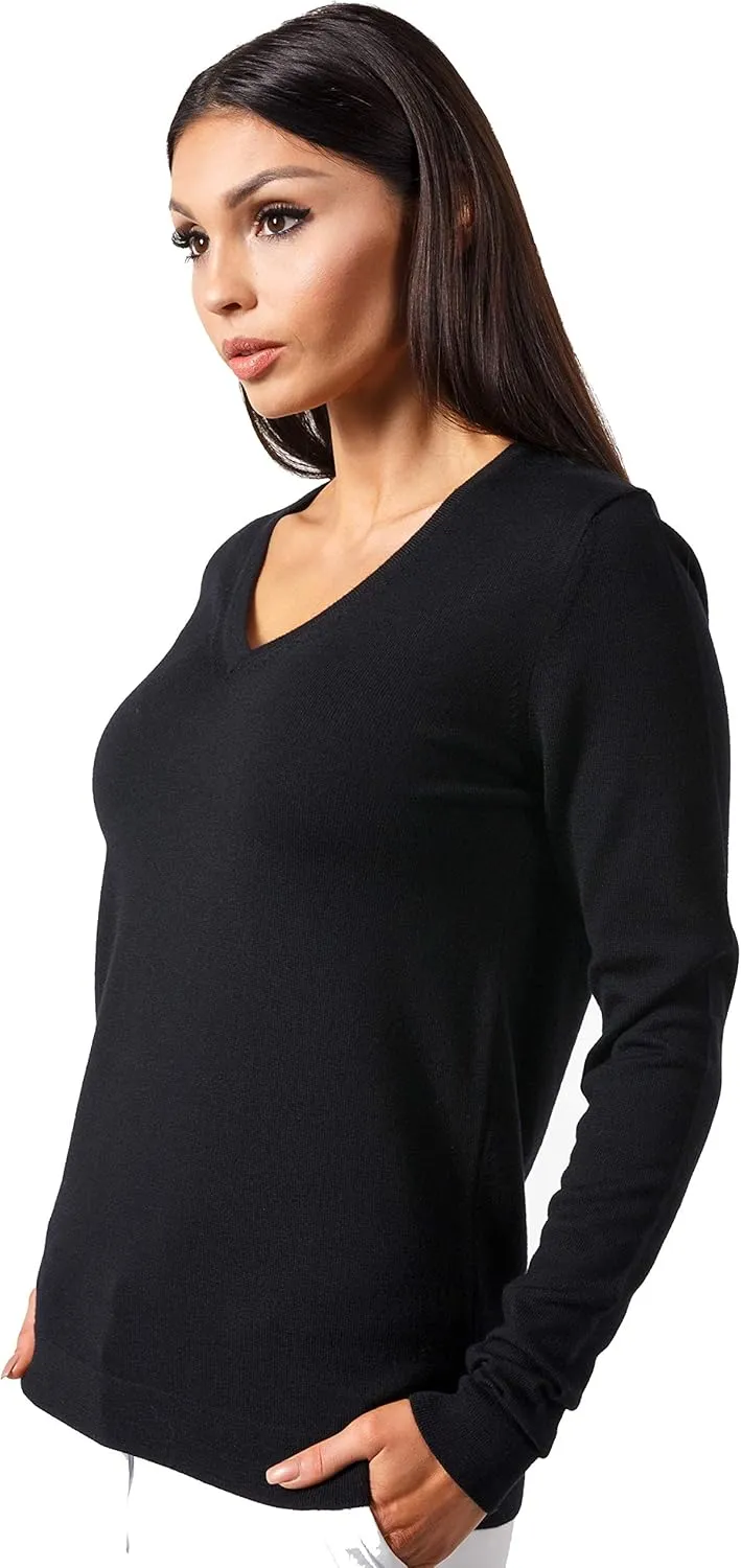 Women's Cashmere Soft Merino Wool V-Neck Sweater Pullover Top