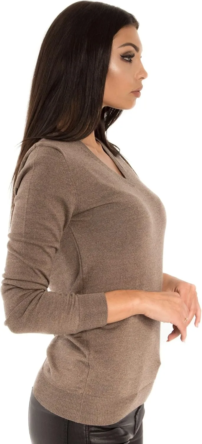 Women's Cashmere Soft Merino Wool V-Neck Sweater Pullover Top