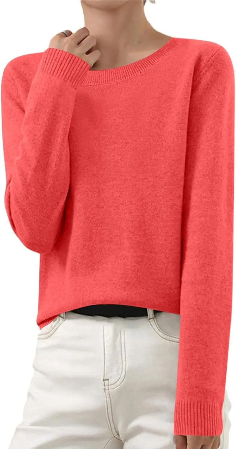 Women's Cashmere Sweaters Long Sleeve Crew Neck Soft Warm Cozy Pullover Lightweight Wool Knit Jumpers Sweater