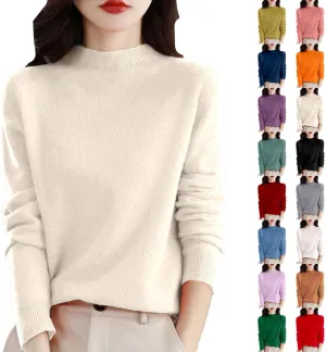 Womens Cashmere Sweaters Soft Half Turtleneck Long Sleeve Wool Sweater Tops Solid Lightweight Knit Pullover Tops