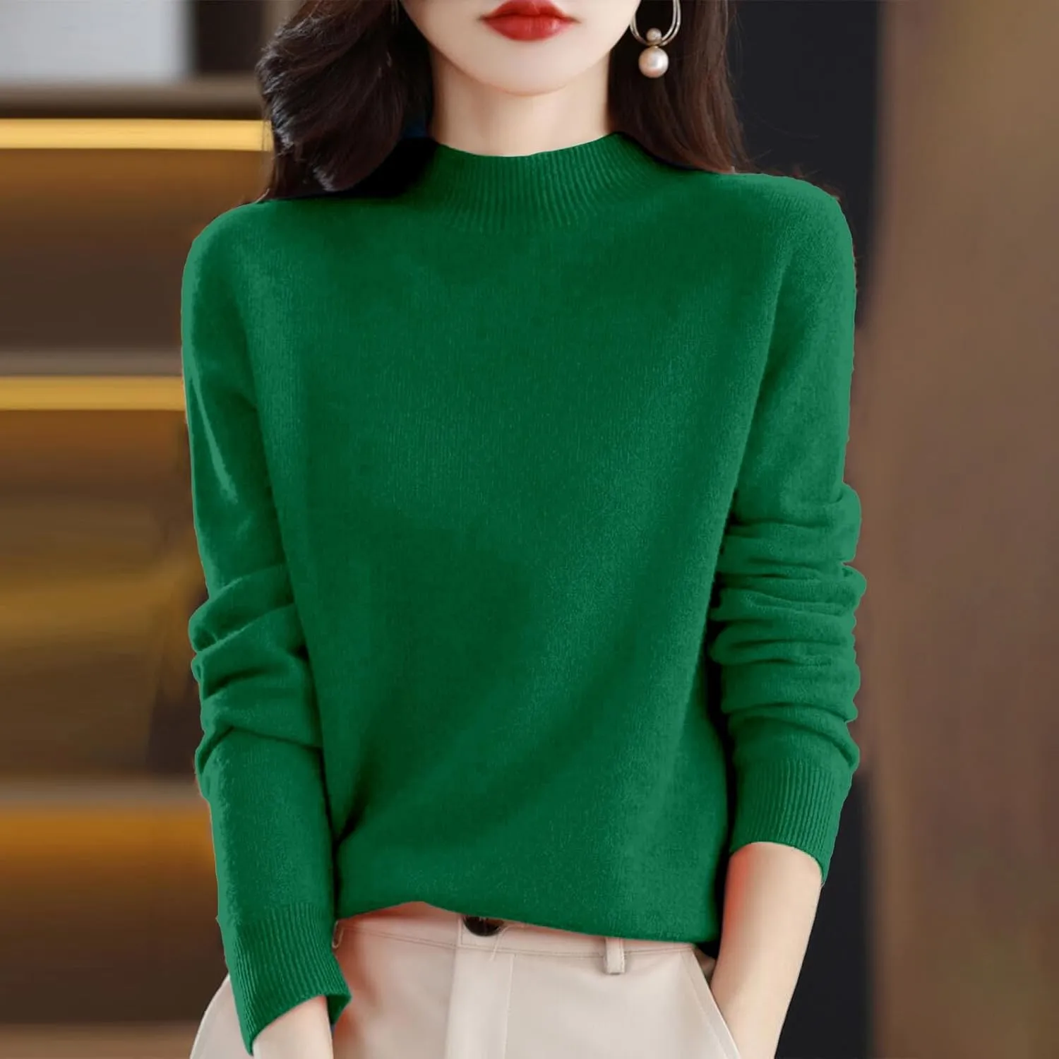 Womens Cashmere Sweaters Soft Half Turtleneck Long Sleeve Wool Sweater Tops Solid Lightweight Knit Pullover Tops