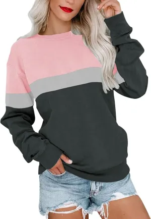 Womens Casual Crewneck Sweatshirt Long Sleeve Solid Color Shirt Soft Lightweight Loose Top Fall Clothes