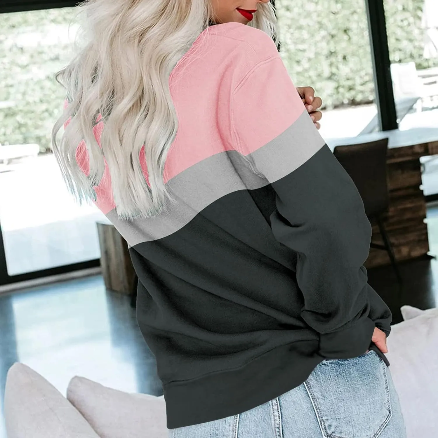 Womens Casual Crewneck Sweatshirt Long Sleeve Solid Color Shirt Soft Lightweight Loose Top Fall Clothes