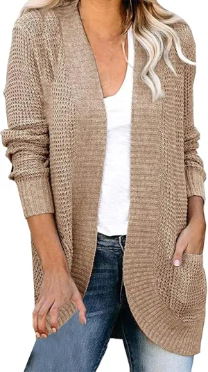 Womens Casual Lightweight Long Sleeve Cardigan Flowy Soft Open Front Knit Sweaters 2023 Fall Winter Waffle Knit Cardigan