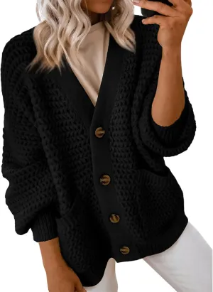 Womens Casual Long Sleeve Button Cardigan Sweaters Oversized Cable Knit Open Front Sweater Outwear Coat