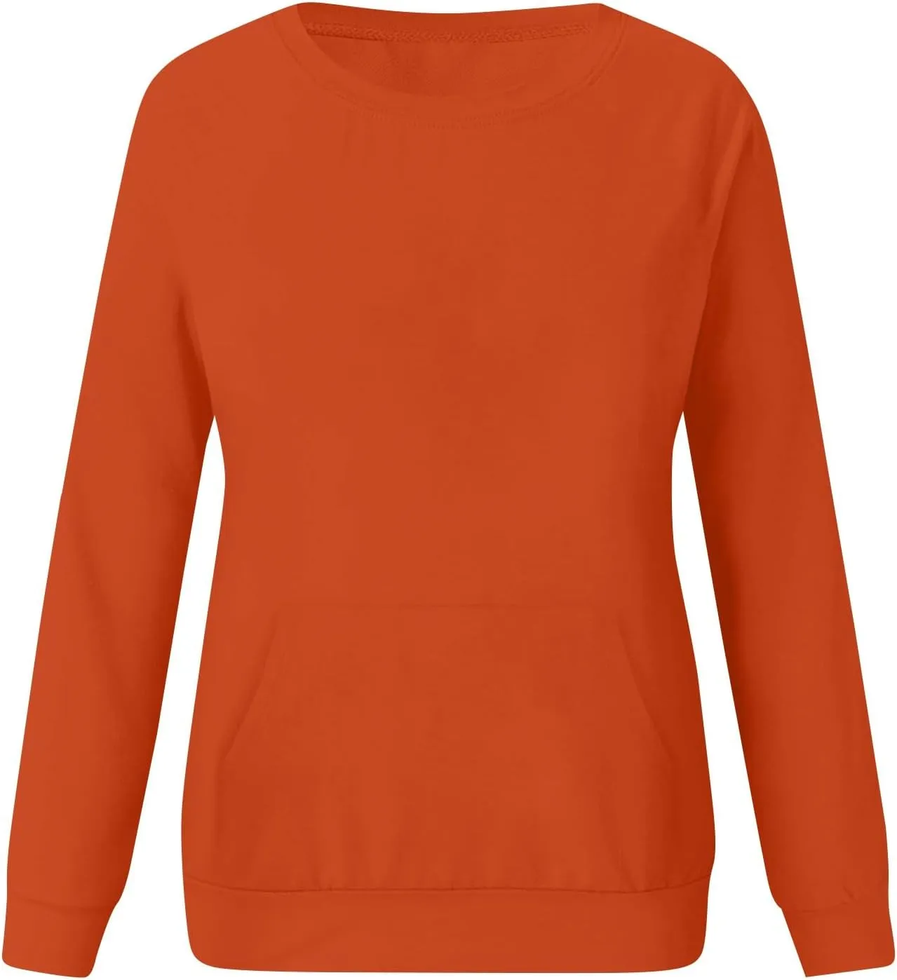 Women'S Casual Long Sleeve Pullover Sweatshirt, Cozy Crewneck Top With Pocket Comfortable Fall