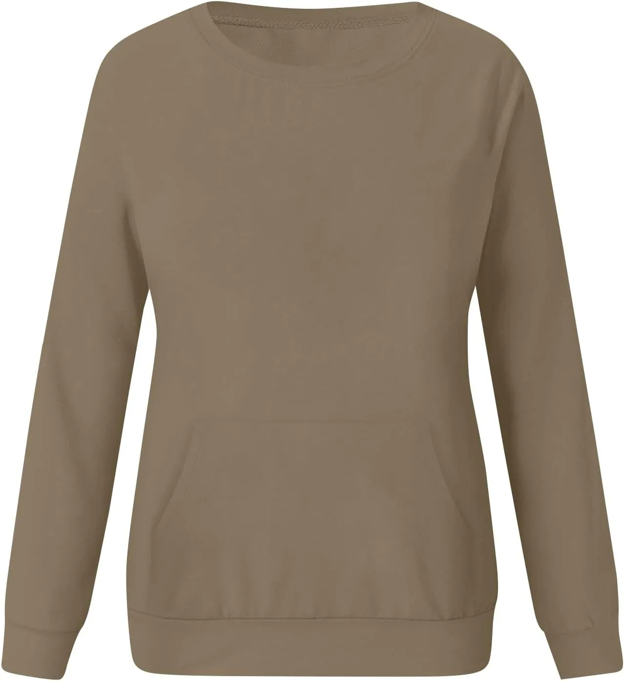 Women'S Casual Long Sleeve Pullover Sweatshirt, Cozy Crewneck Top With Pocket Comfortable Fall